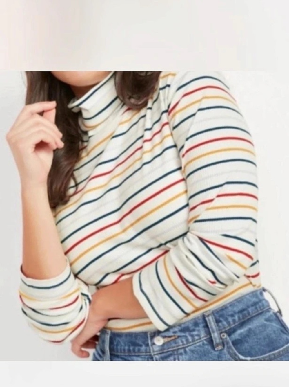 Old Navy Retro Striped Rib-Knit Long Sleeve Turtleneck Top Women’s M